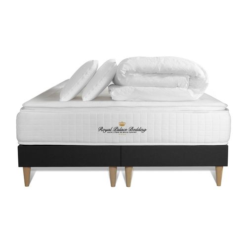 Pack Matelas Ressorts Ensaches + Memoire De Forme Maxi Epaisseur George V 180x200cm + Double Sommier Noir 90x200 Cm + 2 Oreiller