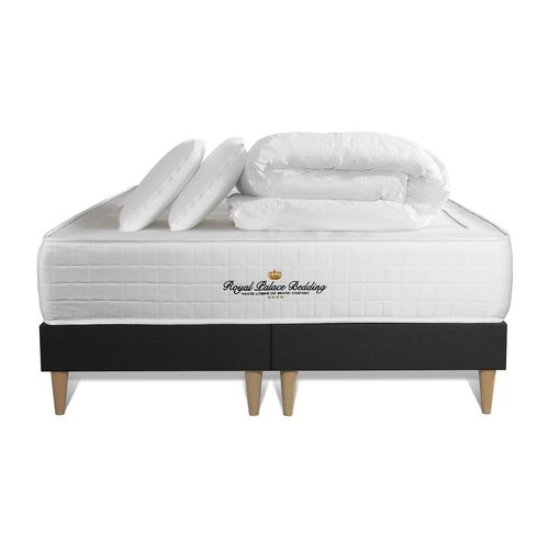 Pack Matelas Ressorts Ensaches + Memoire De Forme Maxi Epaisseur Windsor 160x200cm + Double Sommier Noir 80x200 Cm