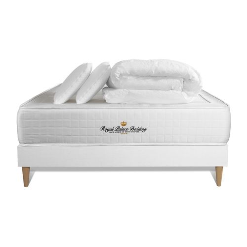 Pack Matelas Ressorts Ensaches + Memoire De Forme Maxi Epaisseur Windsor 180x200cm + Sommier Kit Blanc + 2 Oreillers + 1 Couette