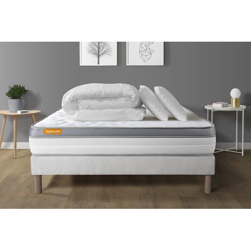 Pack Matelas + Sommier 140x200 Memo Zen Mousse A Memoire De Forme 5 Zones De Confort Maxi Epaisseur + Couette + 2 Oreillers