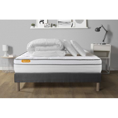 Pack Matelas + Sommier Gris 140x200 Memo Luxe Ressorts Ensaches + Memoire De Forme 5 Zones De Confort Maxi Epaisseur