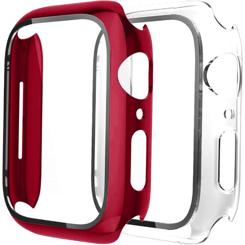 Pack Of 2 Ultra-Thin Tempered Glass Screen Protector Films For Apple Watch 41 Mm,Shock-Absorbing Case Cover For Apple Watch Series 8/7,Red/Transparent,41 Mm