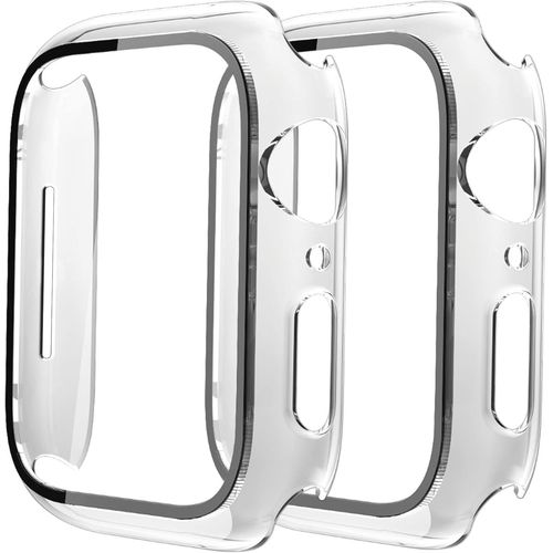 Pack Of 2 Ultra-Thin Tempered Glass Screen Protectors For Apple Watch 45 Mm With Shock-Absorption Case Cover For Apple Watch Series 8/7,Transparent/Transparent,45 Mm