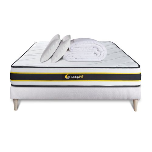 Pack Prt A Dormir 140x190 Matelas Flexy + Sommier Kit Blanc + 2 Oreillers Memoire De Forme 60x40cm + Couette Percale 240x220 Cm