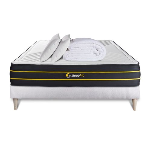 Pack Prt A Dormir 140x190 Matelas Ultra + Sommier Kit Blanc + 2 Oreillers Memoire De Forme 60x40cm + Couette Percale 240x220 Cm