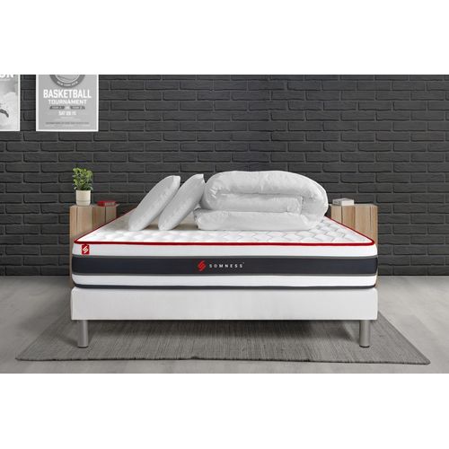 Pack Prt A Dormir 140x200 Matelas Energy Ressorts Ensaches Et Memoire De Forme + Sommier Kit Blanc + Couette + 2 Oreillers