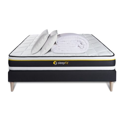 Pack Prt A Dormir 140x200 Matelas Soft + Sommier Kit Noir + 2 Oreillers Memoire De Forme 60x40cm + Couette Percale 240x220 Cm