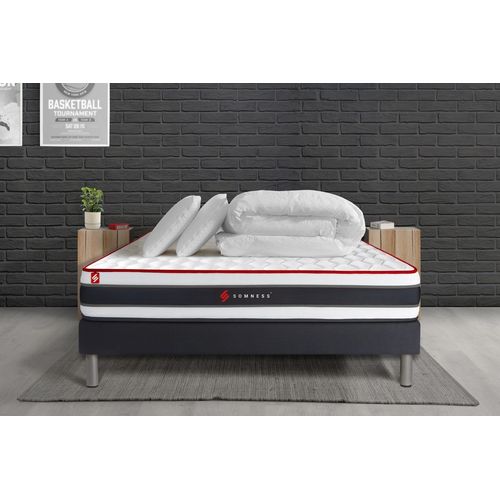 Pack Prt A Dormir 160x200 Matelas Energy Ressorts Ensaches Et Memoire De Forme + Sommier Kit Noir + Couette + 2 Oreillers
