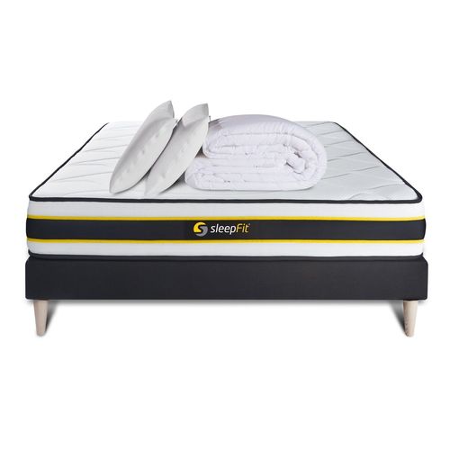 Pack Prt A Dormir 180x200 Matelas Flexy + Sommier Kit Noir + 2 Oreillers Memoire De Forme 60x40cm + Couette Percale 260x240cm