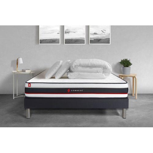 Pack Prt A Dormir 200x200 Matelas Form + Sommier Kit Noir + 2 Oreillers Memoire De Forme 60x40cm + Couette Percale 260x240cm