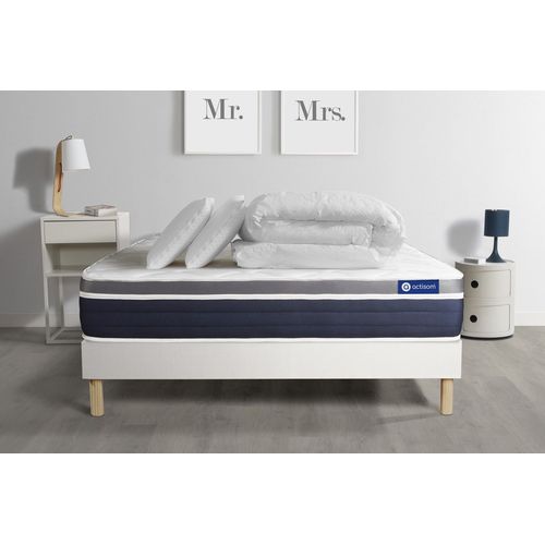 Pack Prt A Dormir Actilatex Confort Matelas Latex + Memoire De Forme 200x200 Cm + Sommier Kit Blanc + 2 Oreillers + Couette