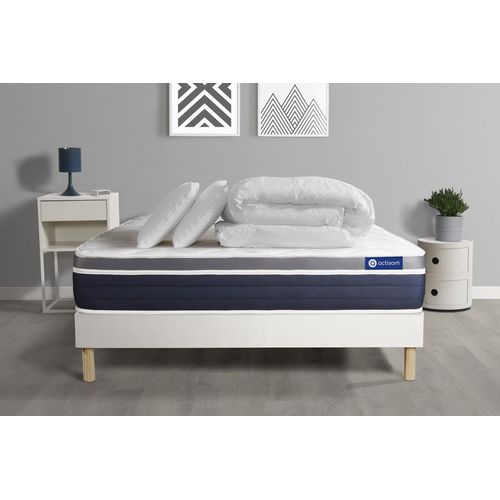 Pack Prt A Dormir Actimemo Confort Matelas Memoire De Forme 200x200 Maxi Epaisseur + Sommier Kit Blanc + 2 Oreillers+Couette