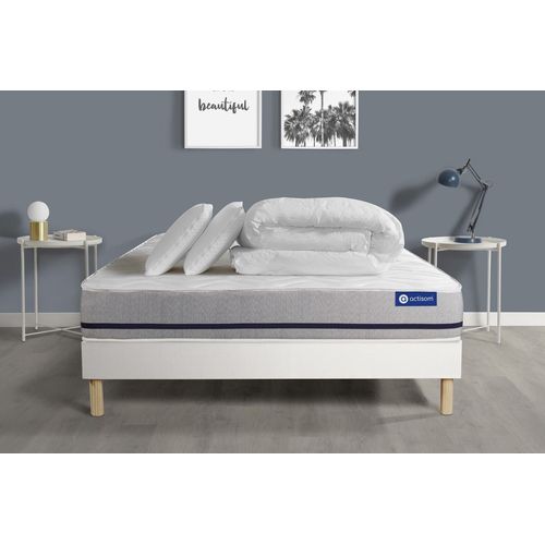 Pack Prt A Dormir Matelas 140x190 Actiflex Soft 3zones De Confort + Sommier Kit Blanc + 2 Oreillers + Couette