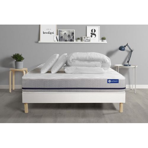 Pack Prt A Dormir Matelas 140x200 Actimemo Soft 3zones De Confort + Sommier Kit Blanc + 2 Oreillers + Couette