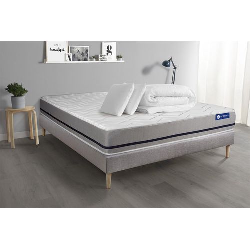Pack Prt A Dormir Matelas 140x200 Actimemo Soft 3zones De Confort + Sommier Kit Gris + 2 Oreillers + Couette