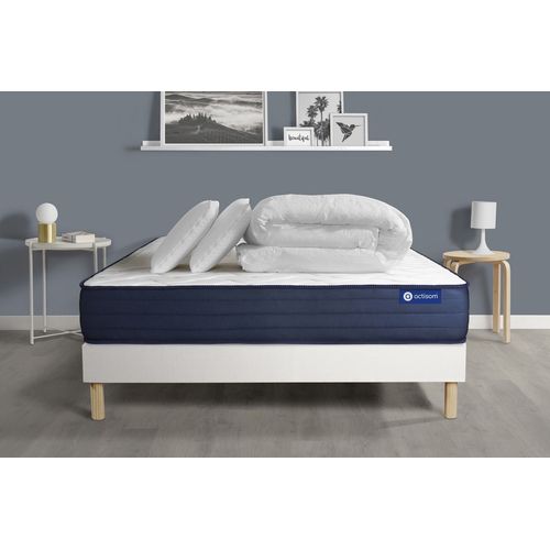 Pack Prt A Dormir Matelas Actiflex Life 140x200 Ressorts Ensaches + Memoire De Forme + Sommier Kit Blanc +2oreillers+Couette