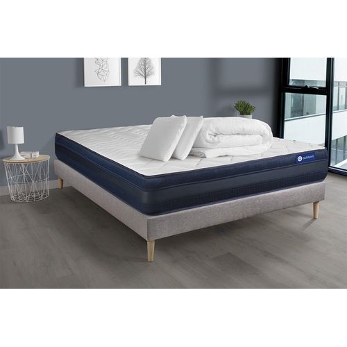 Pack Prt A Dormir Matelas Actiflex Tech 200x200 Memoire De Forme Maxi Epaisseur + Sommier Kit Gris + 2 Oreillers + Couette