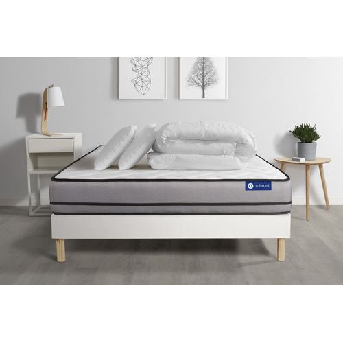 Pack Prt A Dormir Matelas Actilatex 140x200cm A Mmoire De Forme + Latex + Sommier Kit Blanc + 2 Oreillers + Couette