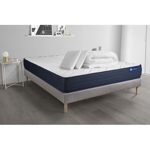 Pack Prt A Dormir Matelas Actilatex Life 160x200 Cm Latex Et Memoire De Forme + Sommier Kit Gris + 2 Oreillers + Couette