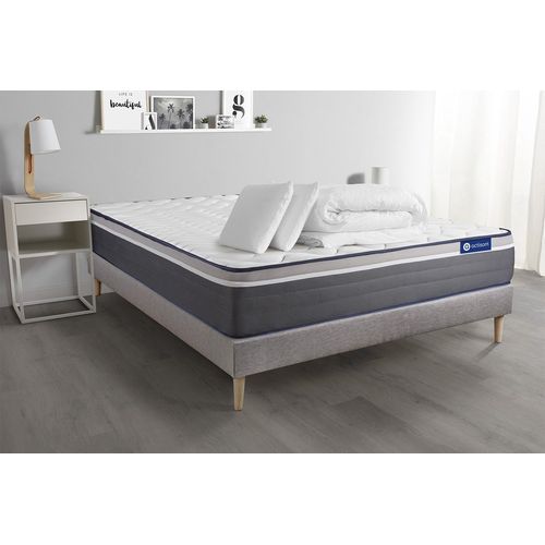Pack Prt A Dormir Matelas Actilatex Plus 200x200 Cm Latex + Memoire De Forme + Sommier Kit Gris + 2 Oreillers + Couette