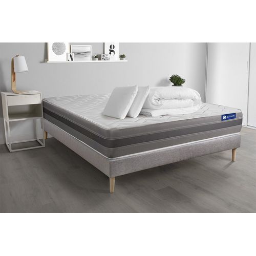 Pack Prt A Dormir Matelas Actilatex Relax Latex Et Memoire De Forme 140x200 Cm + Sommier Kit Gris + 2 Oreillers + Couette