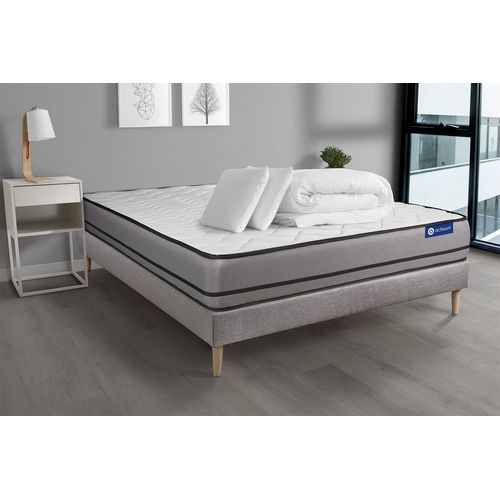 Pack Prt A Dormir Matelas Actimemo 140x200cm A Mmoire De Forme 3zones De Confort + Sommier Kit Gris + 2 Oreillers +Couette