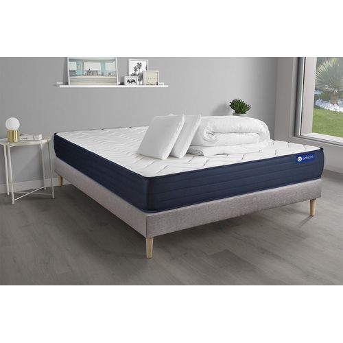 Pack Prt A Dormir Matelas Actimemo Life 140x190 Memoire De Forme 5zones De Confort + Sommier Kit Gris + 2oreillers +Couette