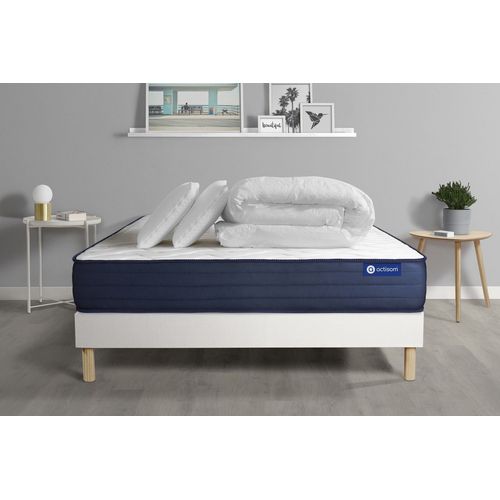 Pack Prt A Dormir Matelas Actimemo Life 140x200 Memoire De Forme 5zones De Confort + Sommier Kit Blanc + 2oreillers +Couette