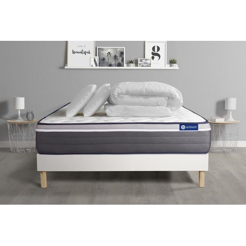 Pack Prt A Dormir Matelas Actimemo Plus 200x200 Memoire De Forme 7zones Confort + Sommier Kit Blanc + 2 Oreillers + Couette