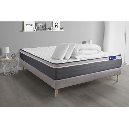 Pack Prt A Dormir Matelas Actimemo Plus 200x200 Memoire De Forme 7zones Confort + Sommier Kit Gris + 2 Oreillers + Couette