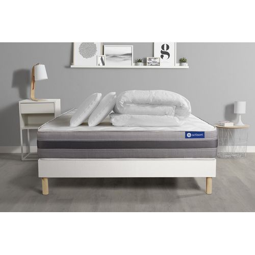 Pack Prt A Dormir Matelas Actimemo Relax Memoire De Forme 140x200 Cm Maxi Epaisseur + Sommier Kit Blanc + 2oreillers+Couette