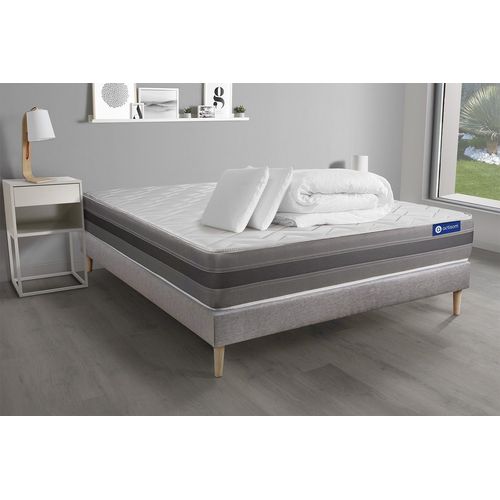 Pack Prt A Dormir Matelas Actimemo Relax Memoire De Forme 200x200 Cm Maxi Epaisseur + Sommier Kit Gris + 2oreillers+Couette