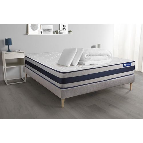 Pack Prt A Dormir Matelas Latex Et Memoire De Forme Actilatex Ergo 180x200 Cm + Sommier Kit Gris + 2 Oreillers + Couette