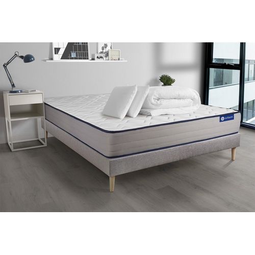 Pack Prt A Dormir Matelas Latex Et Memoire De Forme Actilatex Form 140x190 Cm + Sommier Kit Gris + 2 Oreillers + Couette