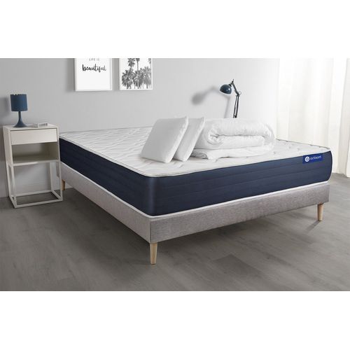 Pack Prt A Dormir Matelas Latex Et Memoire De Forme Actilatex Sleep 140x190 Cm + Sommier Kit Gris + 2 Oreillers + Couette