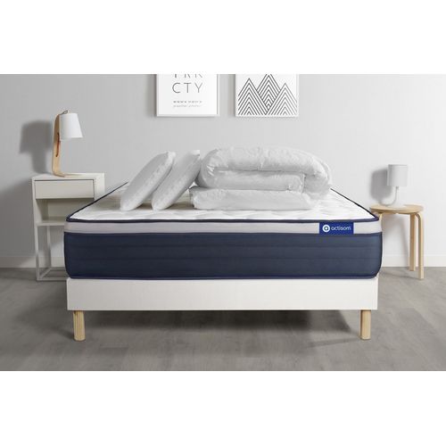 Pack Prt A Dormir Matelas Latex + Memoire De Forme Actilatex Max 200x200 Cm + Sommier Kit Blanc + 2 Oreillers + Couette