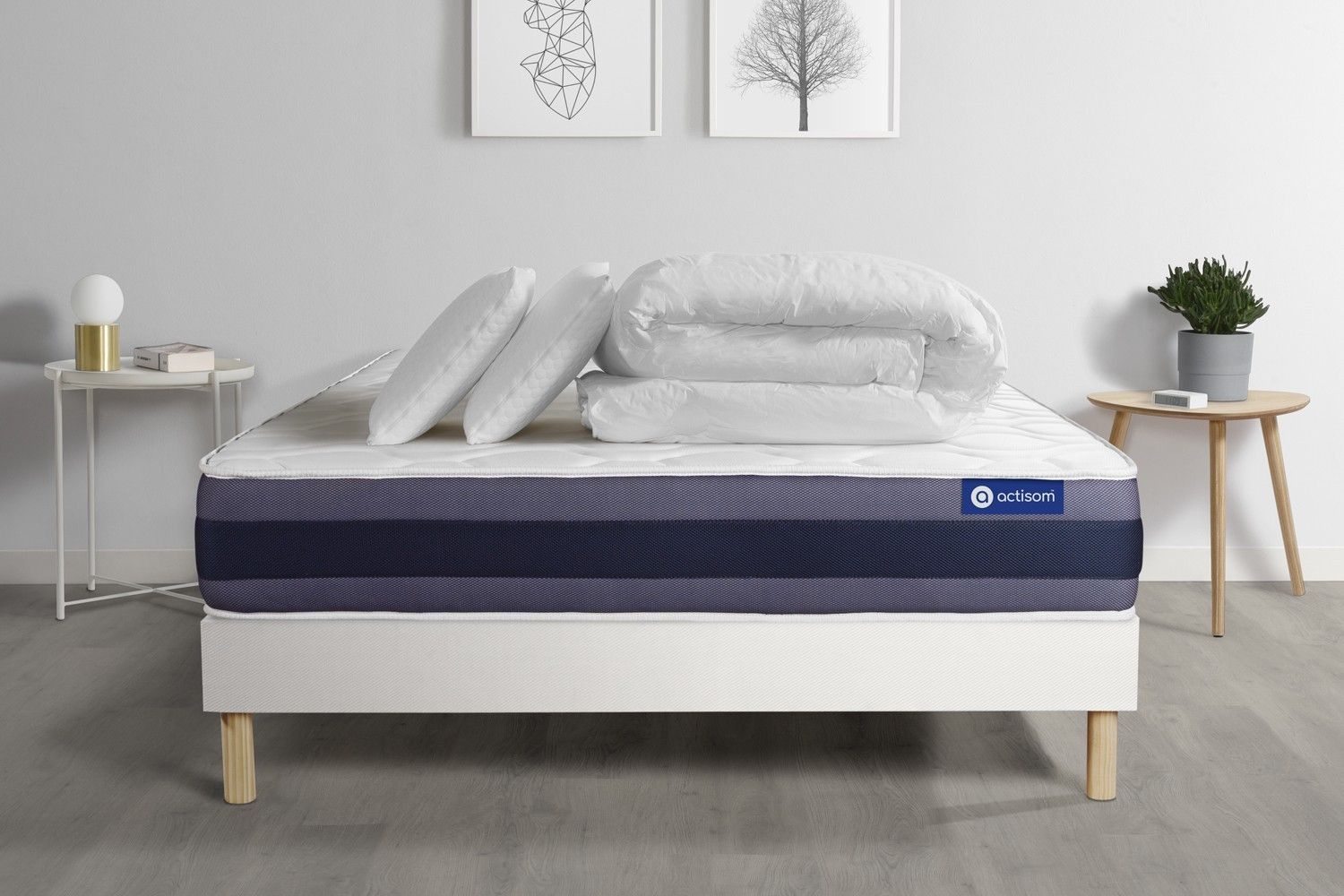 Pack Prt A Dormir Matelas Latex + Memoire De Forme Actilatex Morpho 160x200 Cm + Sommier Kit Blanc + 2 Oreillers + Couette