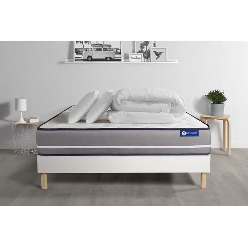 Pack Prt A Dormir Matelas Latex + Memoire De Forme Actilatex Pur 140x190cm + Sommier Kit Blanc + 2 Oreillers + Couette