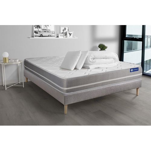 Pack Prt A Dormir Matelas Latex + Memoire De Forme Actilatex Touch 140x200 Cm + Sommier Kit Gris + 2 Oreillers + Couette