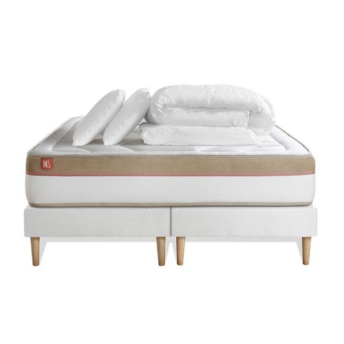Pack Prt A Dormir Matelas Le Cosy 200x200cm Memoire De Forme - Ep. 30cm + Double Sommiers Blanc + 2 Oreillers + Couette