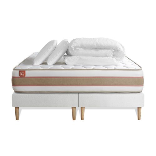 Pack Prt A Dormir Matelas Le Dlicat 200x200 Ressorts Ensaches Et Memoire De Forme + Double Sommiers Blanc