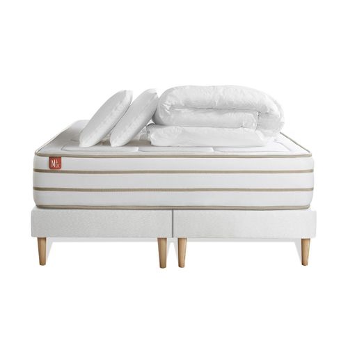 Pack Prt A Dormir Matelas Le Douillet 160x200cm Memoire De Forme Biovisco + Double Sommiers Blanc + 2 Oreillers + Couette