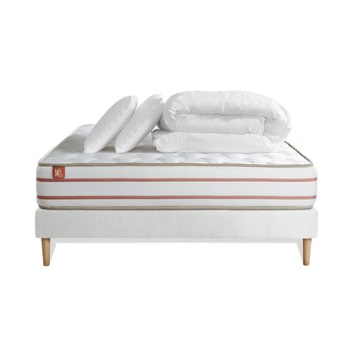 Pack Prt A Dormir Matelas Le Doux 140x200cm Memoire De Forme - Ep. 24cm + Sommier Blanc + 2 Oreillers + Couette 240x220cm