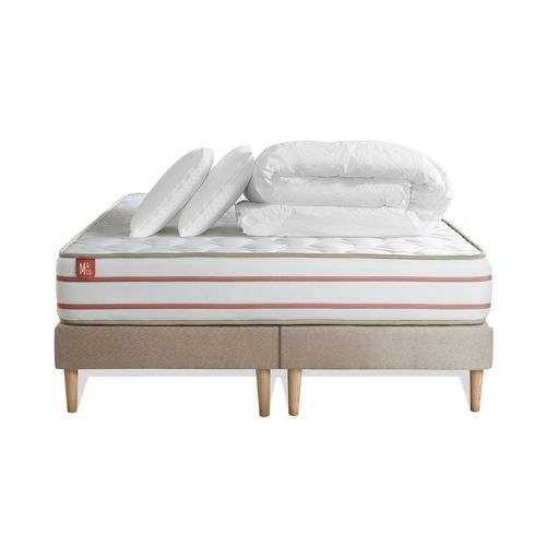 Pack Prt A Dormir Matelas Le Doux 160x200cm Memoire De Forme - Ep. 24cm + Double Sommiers Beige + 2 Oreillers +Couette