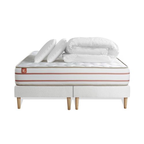 Pack Prt A Dormir Matelas Le Doux 200x200cm Memoire De Forme - Ep. 24cm + Double Sommiers Blanc + 2 Oreillers +Couette