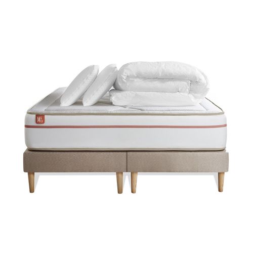 Pack Prt A Dormir Matelas Le Paisible 160x200cm Memoire De Forme Biovisco + Double Sommiers Beige + 2 Oreillers + Couette