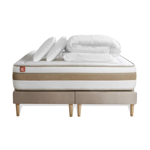 Pack Prt A Dormir Matelas Le Raffin 160x200cm Ressorts Ensaches + Memoire De Forme Biovisco + Double Sommiers Beige