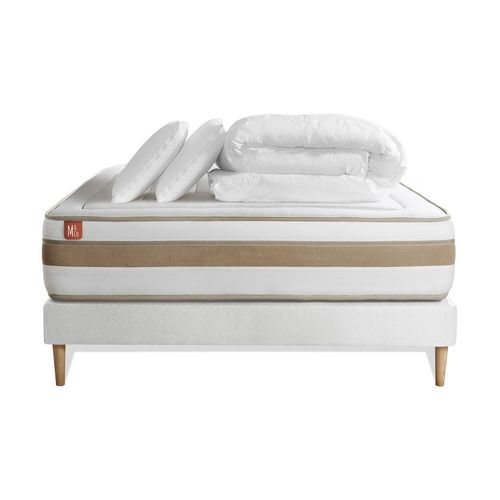 Pack Prt A Dormir Matelas Le Raffin 160x200cm Ressorts Ensaches + Memoire De Forme Biovisco + Sommier Kit Blanc