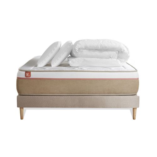 Pack Prt A Dormir Matelas Le Soyeux 160x200cm Ressorts Ensaches + Memoire De Forme Biovisco + Sommier Kit Beige