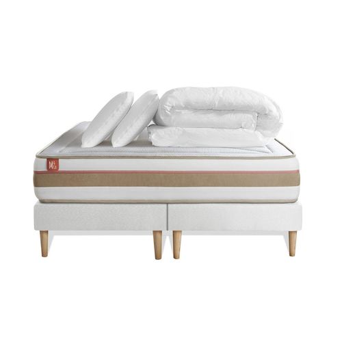 Pack Prt A Dormir Matelas Le Tendre 200x200 Ressorts Ensaches + Memoire De Forme + Double Sommiers Blanc